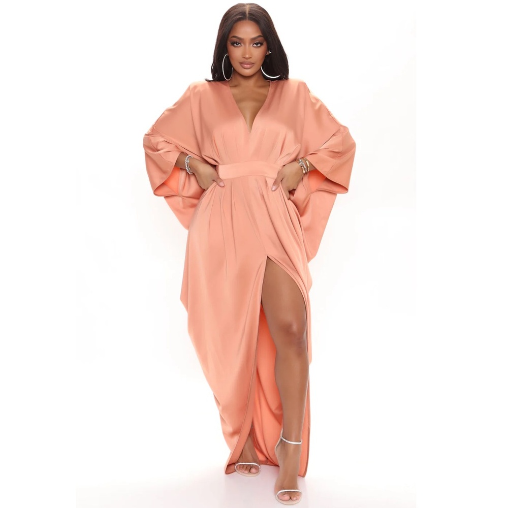 Satin Maxi Dress Coral Peach (soft orange) with High Split